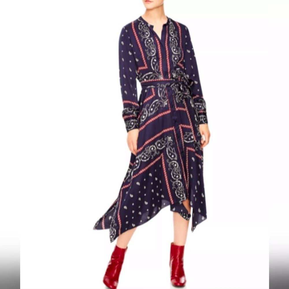 Sandro Science Bandana Print Midi Dress Size 38/US 6